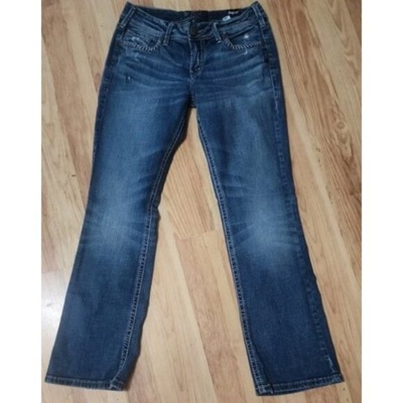 Silver Suki Super Stretch Mid Slim Boot Denim Blue Jeans W28 L31 faded western - Picture 1 of 16